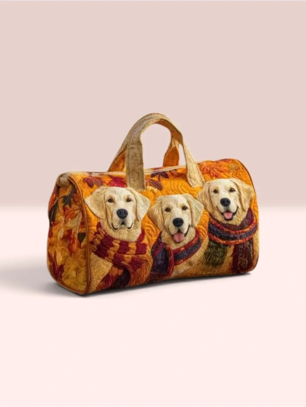 Golden Retriever Quilted Duffle Bag Autumn Fall Leaves Dog Lover Travel Tote